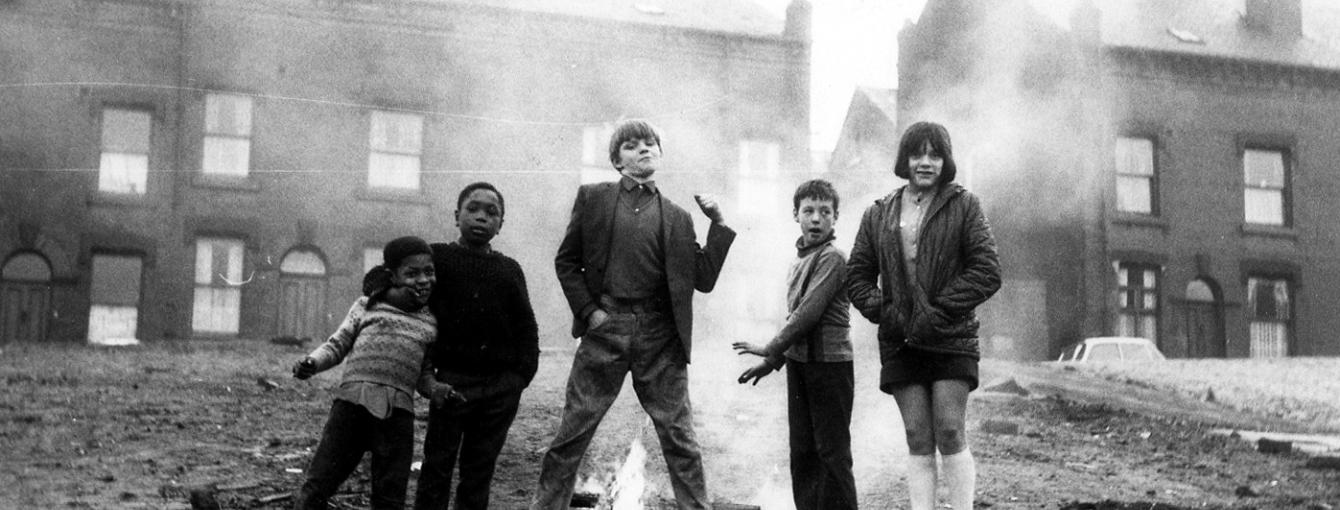  "Butch & Mates" in front of properties in Servia Hill, Woodhouse (1970). Credit: Leeds Libraries, www.leodis.net